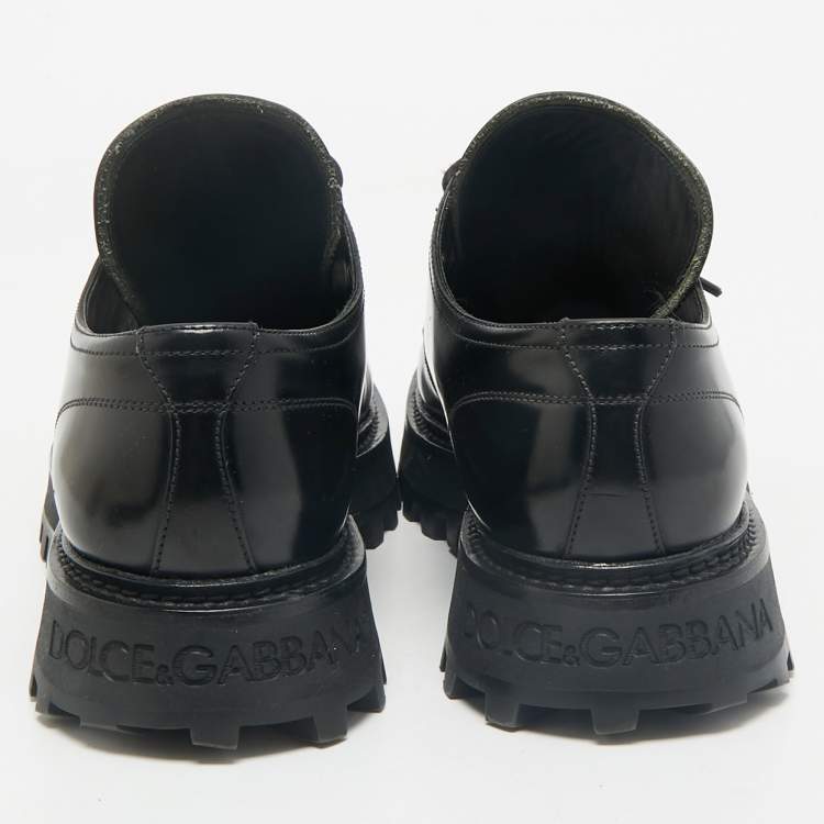 Pre Owned Dolce & Gabbana Black Brushed Leather Lace Up Derby Size 40