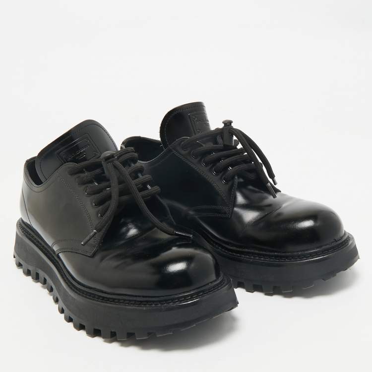 Pre Owned Dolce & Gabbana Black Brushed Leather Lace Up Derby Size 40