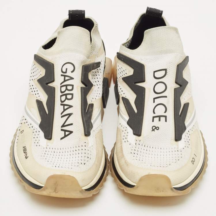 Pre Owned Dolce & Gabbana White/Black Knit Fabric and Rubber Sorrento Slip-On Sneakers Size 42