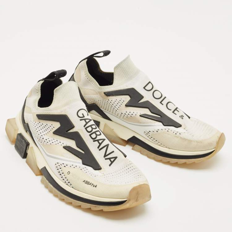 Pre Owned Dolce & Gabbana White/Black Knit Fabric and Rubber Sorrento Slip-On Sneakers Size 42