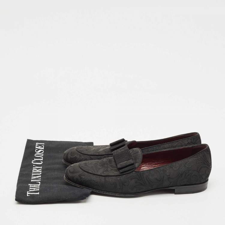 Pre Owned Dolce & Gabbana Black Jacquard Baroque Slip On  Loafers Size 40