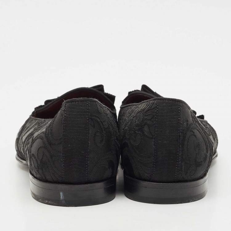 Pre Owned Dolce & Gabbana Black Jacquard Baroque Slip On  Loafers Size 40