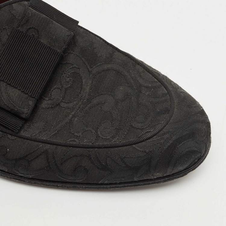 Pre Owned Dolce & Gabbana Black Jacquard Baroque Slip On  Loafers Size 40