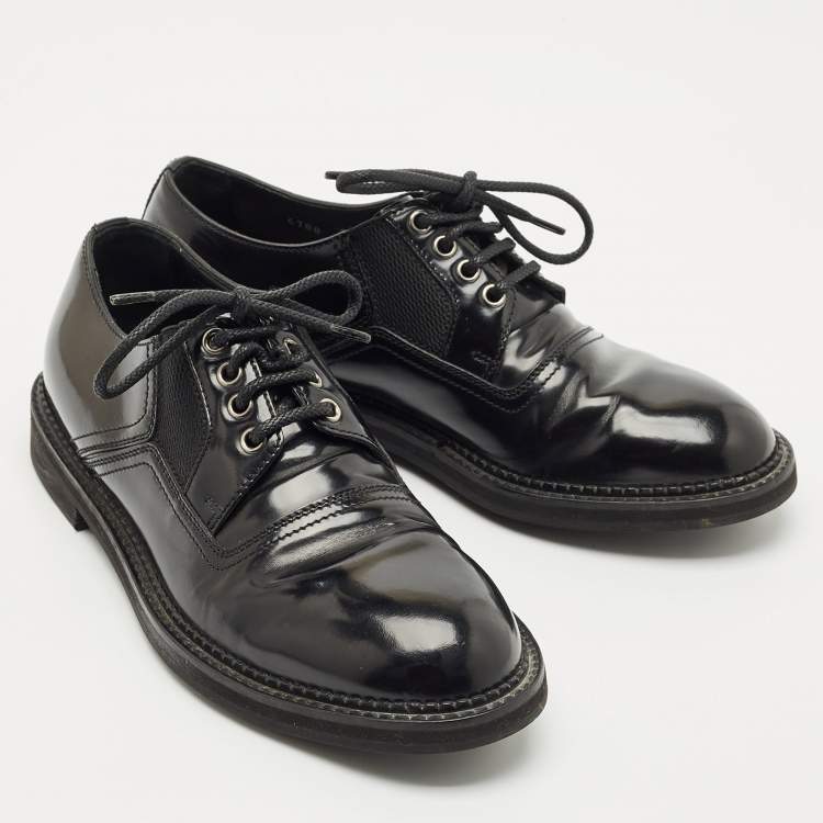 Pre Owned Dolce & Gabbana Black Leather and Mesh Derby Size 40.5