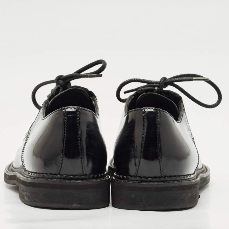Pre Owned Dolce & Gabbana Black Leather and Mesh Derby Size 40.5