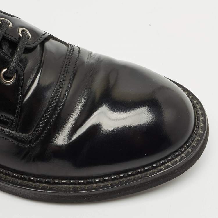 Pre Owned Dolce & Gabbana Black Leather and Mesh Derby Size 40.5