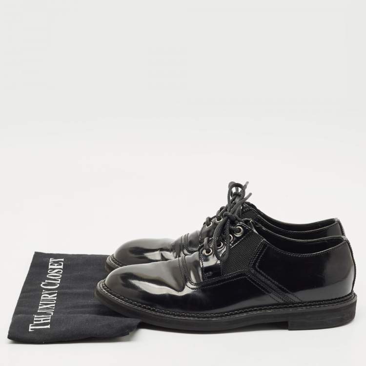Pre Owned Dolce & Gabbana Black Leather and Mesh Derby Size 40.5