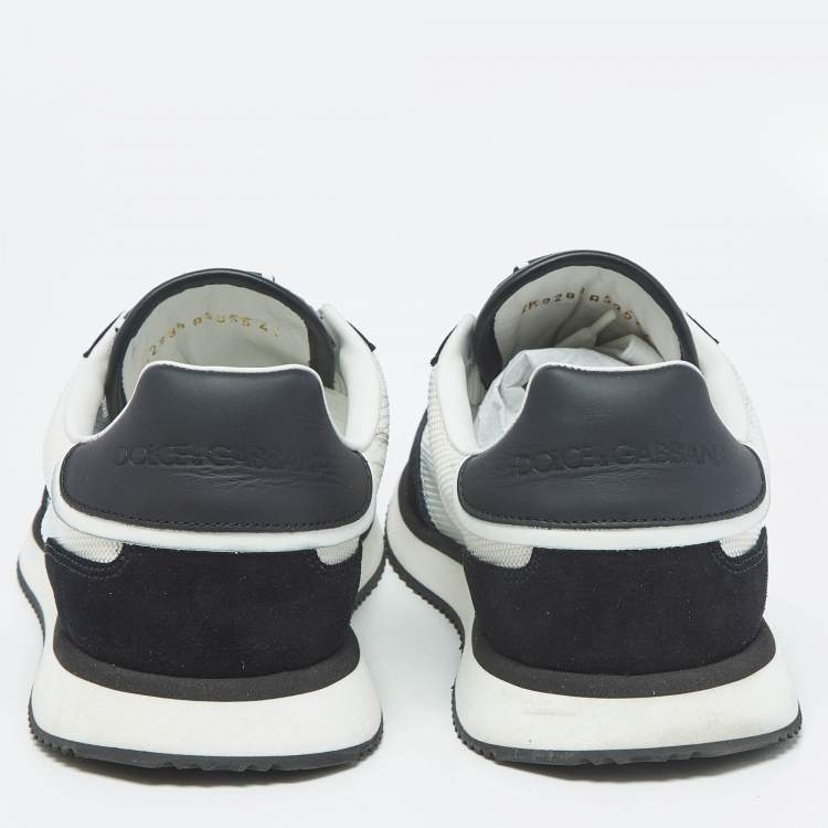 Pre Owned Dolce & Gabbana Black/White Mesh and Suede DG Low Top Sneakers Size 41