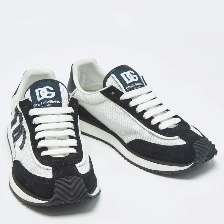 Pre Owned Dolce & Gabbana Black/White Mesh and Suede DG Low Top Sneakers Size 41