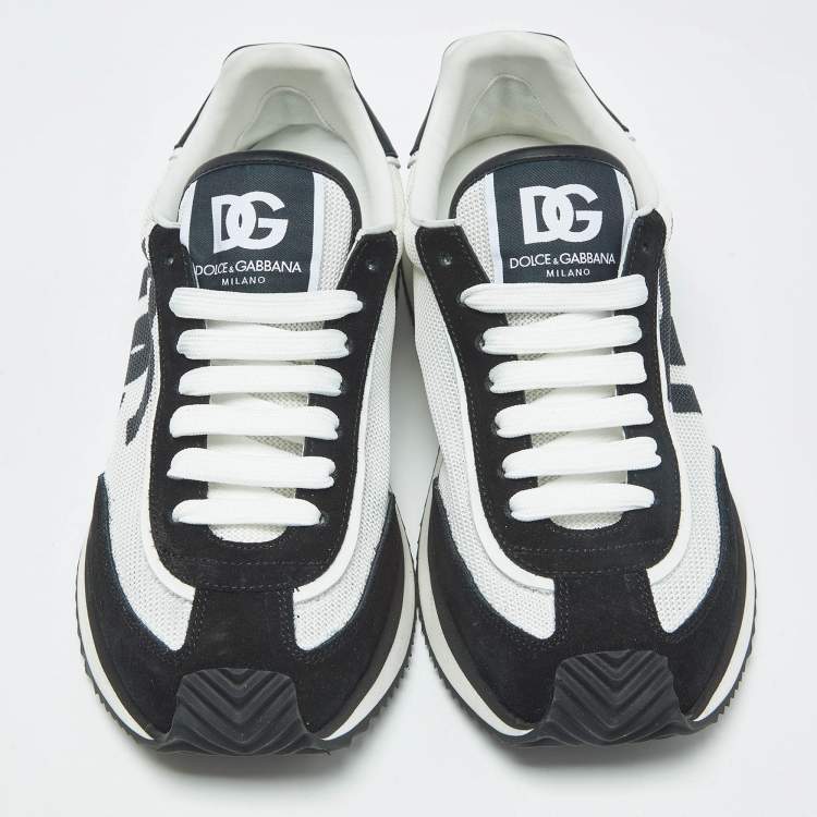 Pre Owned Dolce & Gabbana Black/White Mesh and Suede DG Low Top Sneakers Size 41