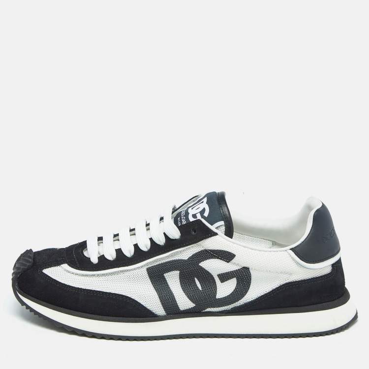Pre Owned Dolce & Gabbana Black/White Mesh and Suede DG Low Top Sneakers Size 41