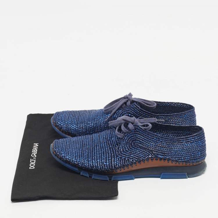 Pre Owned Dolce & Gabbana Navy Blue Woven Raffia Low Top Sneakers Size 45