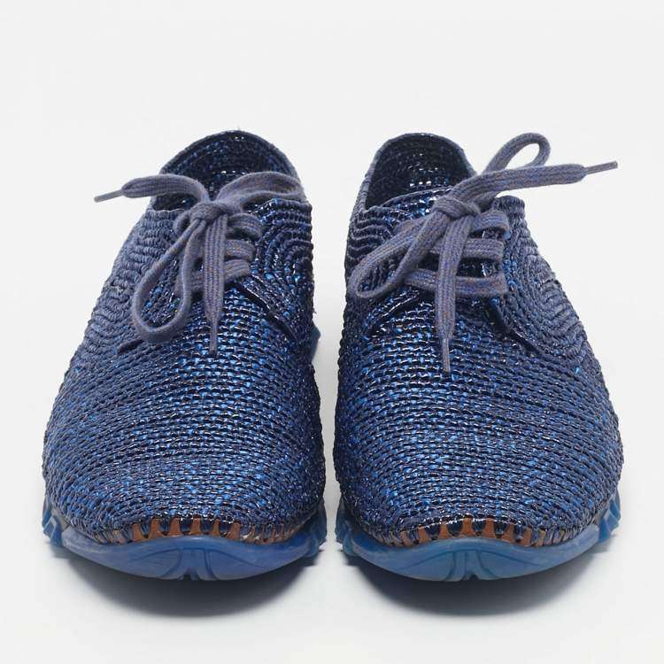 Pre Owned Dolce & Gabbana Navy Blue Woven Raffia Low Top Sneakers Size 45