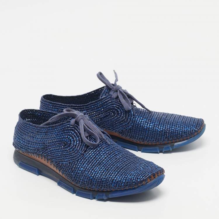 Pre Owned Dolce & Gabbana Navy Blue Woven Raffia Low Top Sneakers Size 45