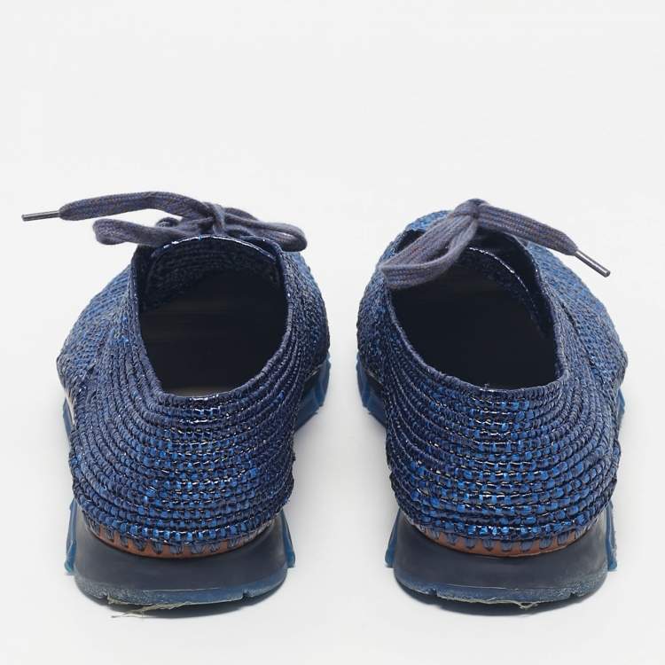 Pre Owned Dolce & Gabbana Navy Blue Woven Raffia Low Top Sneakers Size 45