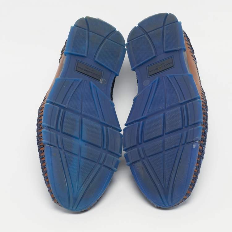 Pre Owned Dolce & Gabbana Navy Blue Woven Raffia Low Top Sneakers Size 45