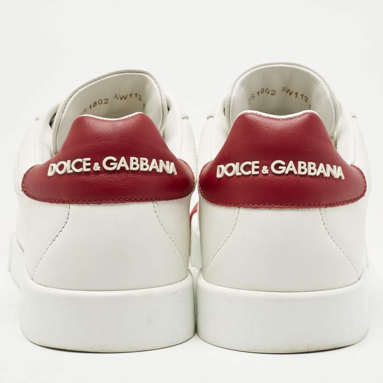 Pre Owned Dolce & Gabbana White/Red Leather and Rubber Toe Portofino Low Top Sneakers Size 39