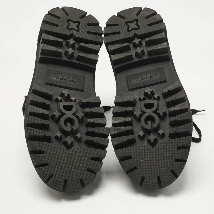 Pre Owned Dolce & Gabbana Black Leather and Rubber Logo Strappy Trekking Boots Size 40