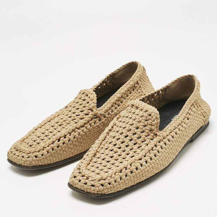 Pre Owned Dolce & Gabbana Beige Crochet Smoking Slippers Size 44