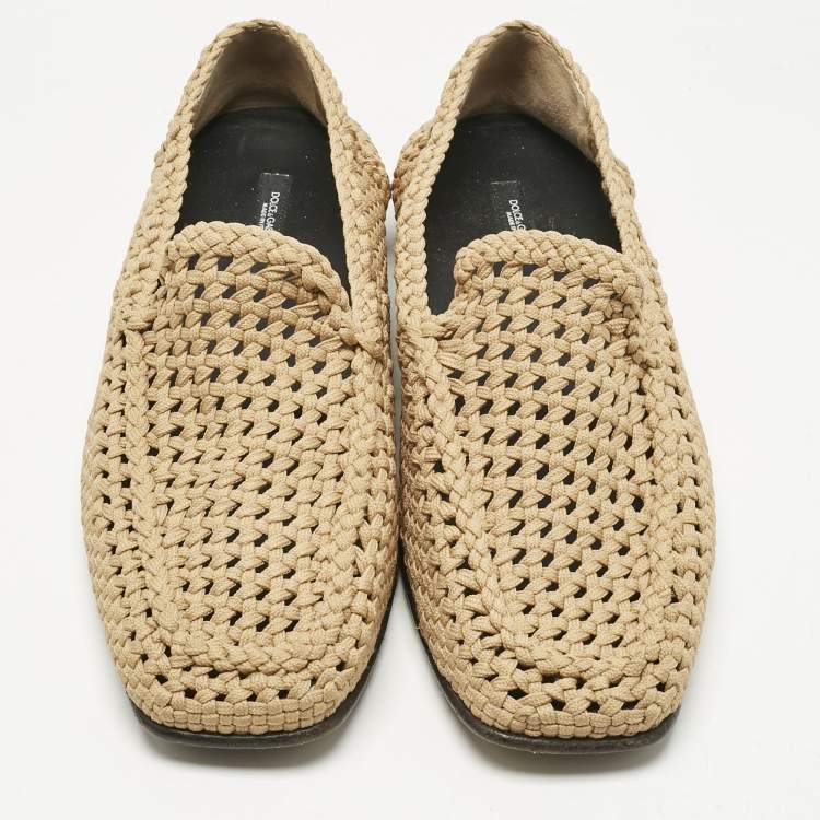 Pre Owned Dolce & Gabbana Beige Crochet Smoking Slippers Size 44