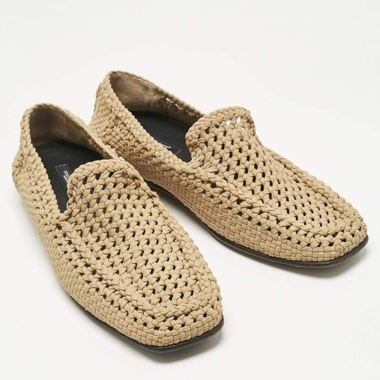 Pre Owned Dolce & Gabbana Beige Crochet Smoking Slippers Size 44