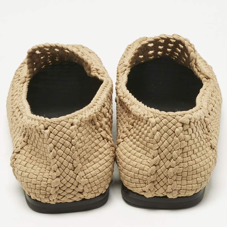 Pre Owned Dolce & Gabbana Beige Crochet Smoking Slippers Size 44