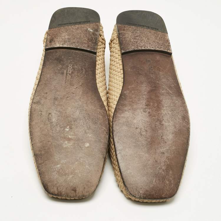 Pre Owned Dolce & Gabbana Beige Crochet Smoking Slippers Size 44