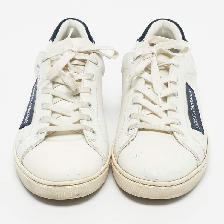 Pre Owned Dolce & Gabbana Navy Blue/White Suede and Leather Low Top Sneakers Size 41