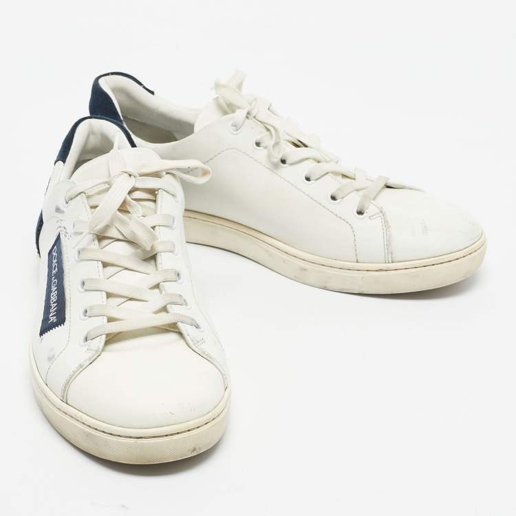 Pre Owned Dolce & Gabbana Navy Blue/White Suede and Leather Low Top Sneakers Size 41