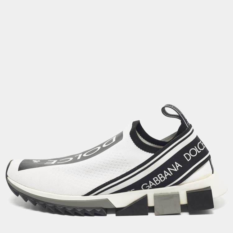 Pre Owned Dolce & Gabbana Black/White Knit Fabric Sorrento Slip On Sneakers Size 43.5