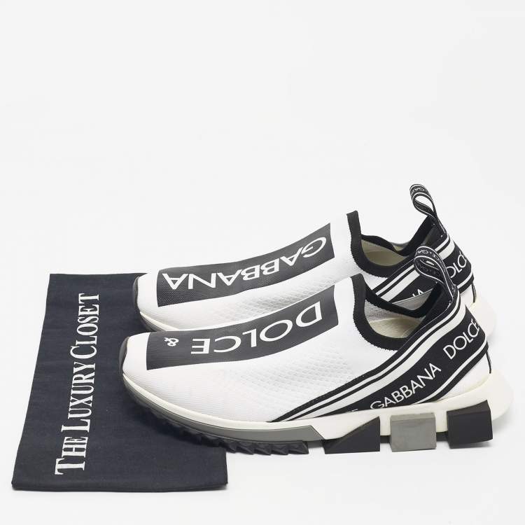 Pre Owned Dolce & Gabbana Black/White Knit Fabric Sorrento Slip On Sneakers Size 43.5