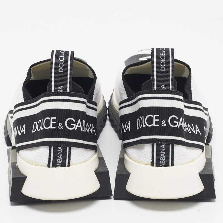 Pre Owned Dolce & Gabbana Black/White Knit Fabric Sorrento Slip On Sneakers Size 43.5