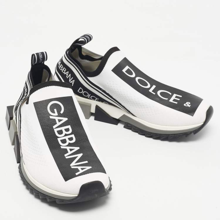 Pre Owned Dolce & Gabbana Black/White Knit Fabric Sorrento Slip On Sneakers Size 43.5