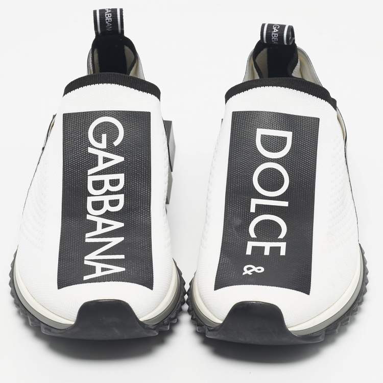 Pre Owned Dolce & Gabbana Black/White Knit Fabric Sorrento Slip On Sneakers Size 43.5