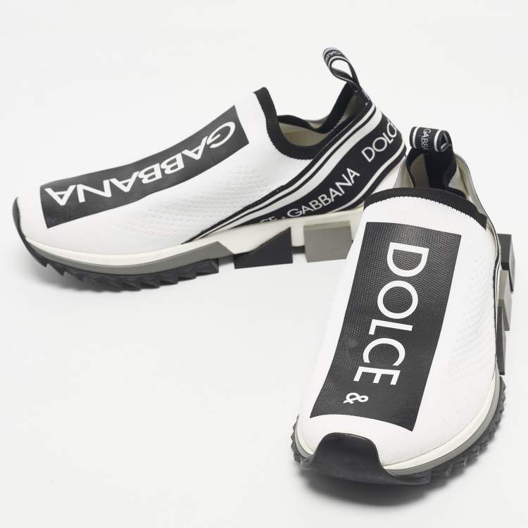 Pre Owned Dolce & Gabbana Black/White Knit Fabric Sorrento Slip On Sneakers Size 43.5