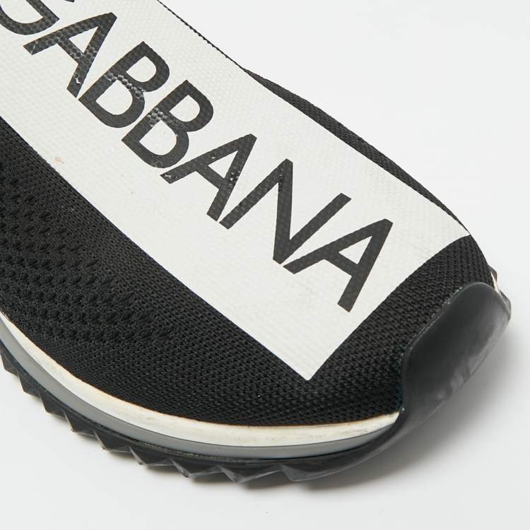 Pre Owned Dolce & Gabbana Black/White Knit Fabric Sorrento Slip-On Sneakers Size 41.5