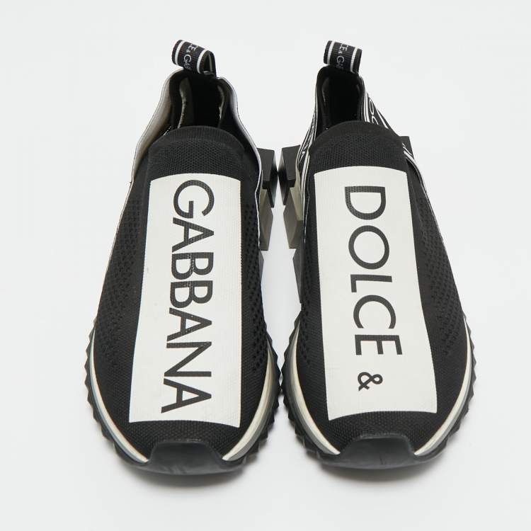 Pre Owned Dolce & Gabbana Black/White Knit Fabric Sorrento Slip-On Sneakers Size 41.5