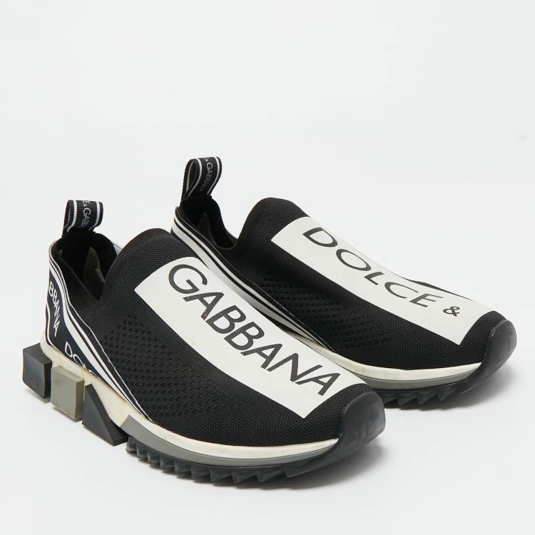 Pre Owned Dolce & Gabbana Black/White Knit Fabric Sorrento Slip-On Sneakers Size 41.5