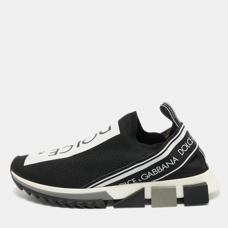 Pre Owned Dolce & Gabbana Black Knit Fabric Sorrento Slip On Sneakers Size 42