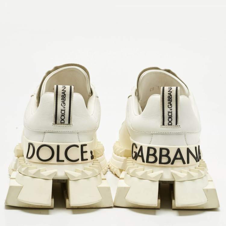 Pre Owned Dolce & Gabbana White Leather and Suede Super King Sneakers Size 40.5