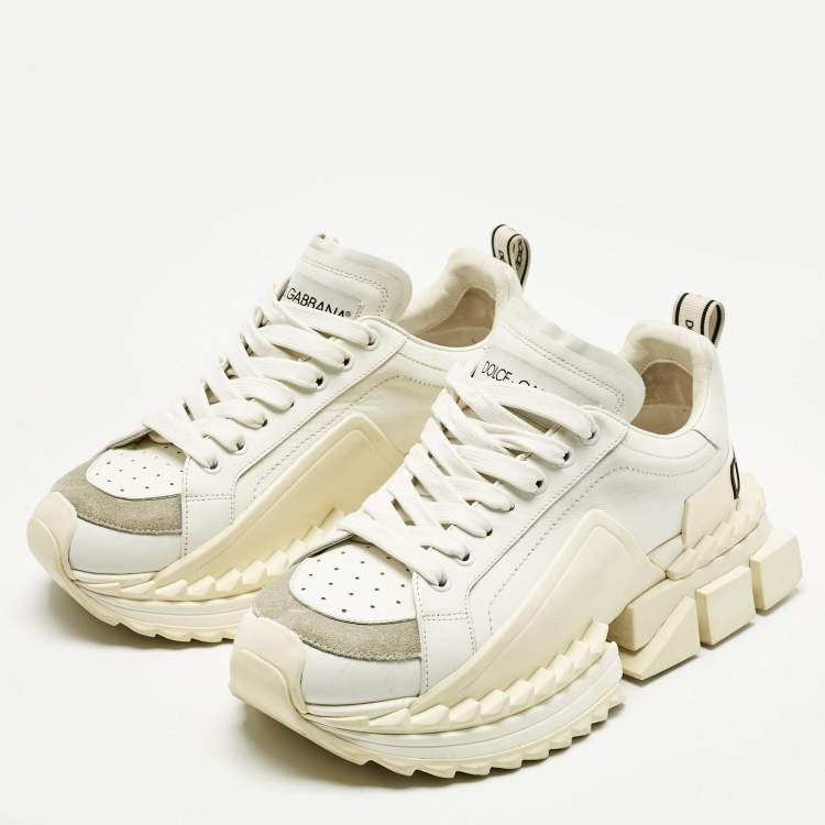 Pre Owned Dolce & Gabbana White Leather and Suede Super King Sneakers Size 40.5