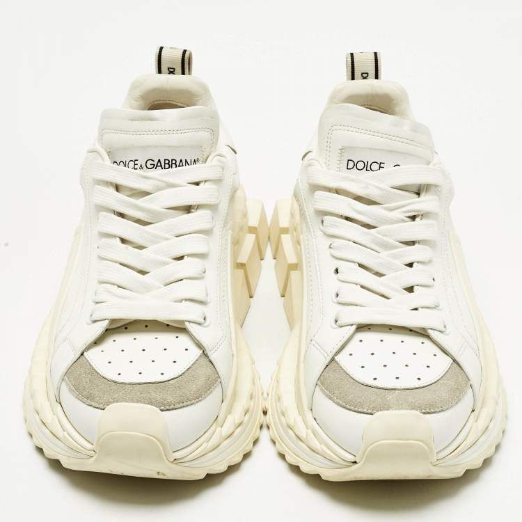 Pre Owned Dolce & Gabbana White Leather and Suede Super King Sneakers Size 40.5