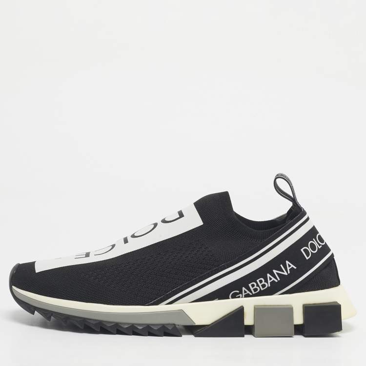 مملوكة مسبقًا Dolce & Gabbana Black/White Knit Fabric Sorrento Slip On Sneakers Size 44