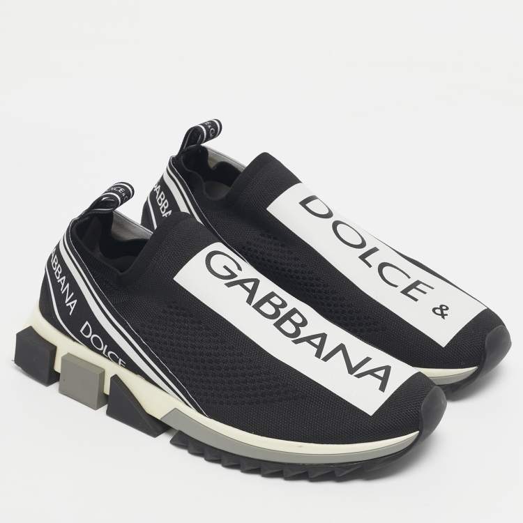 مملوكة مسبقًا Dolce & Gabbana Black/White Knit Fabric Sorrento Slip On Sneakers Size 44