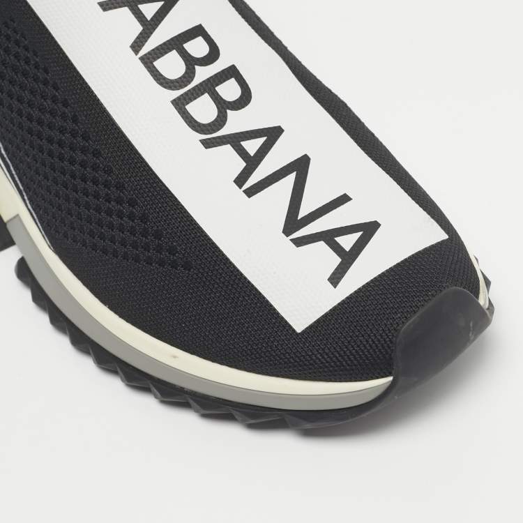 مملوكة مسبقًا Dolce & Gabbana Black/White Knit Fabric Sorrento Slip On Sneakers Size 44