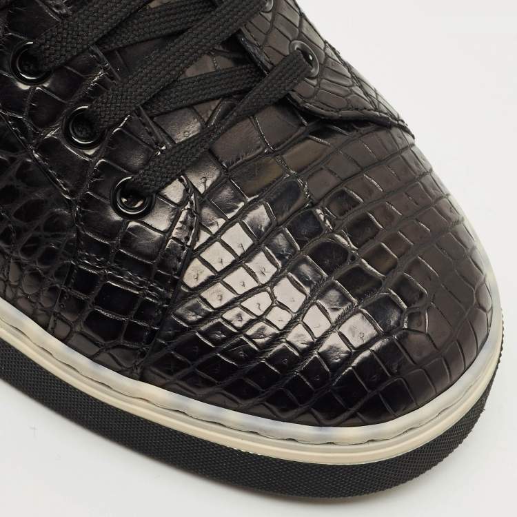 Pre Owned Dolce & Gabbana Black Crocodile Leather Rome Lace Up Sneakers Size 44
