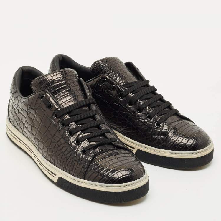 Pre Owned Dolce & Gabbana Black Crocodile Leather Rome Lace Up Sneakers Size 44