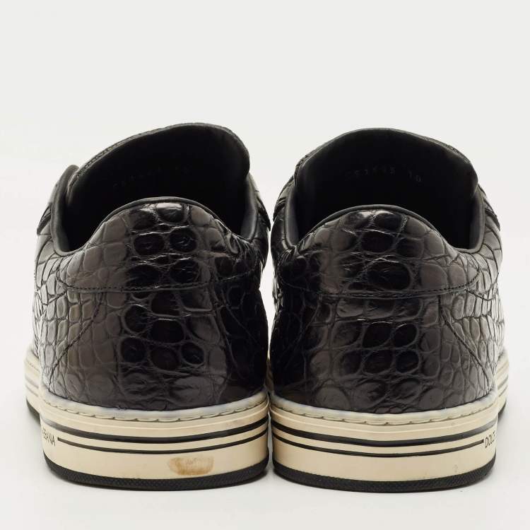 Pre Owned Dolce & Gabbana Black Crocodile Leather Rome Lace Up Sneakers Size 44