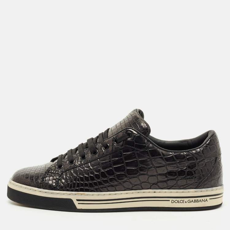 Pre Owned Dolce & Gabbana Black Crocodile Leather Rome Lace Up Sneakers Size 44