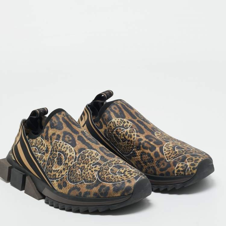 Pre Owned Dolce & Gabbana Gold/Black Knit Fabric Sorrento Slip On Sneakers Size 43